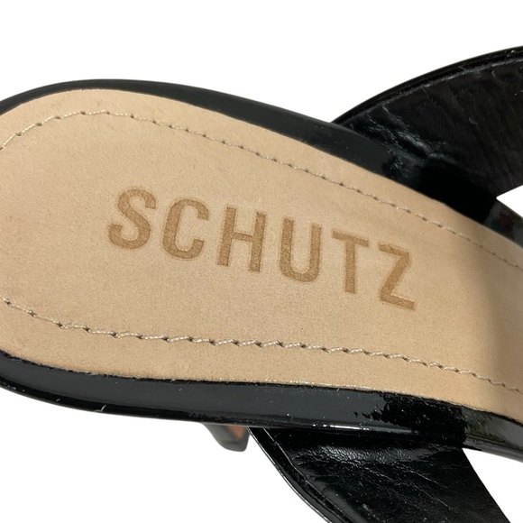 Schutz Black Patent Leather Strappy Heeled Sandals Size 7.5B Made in Brazil - Picture 11 of 12